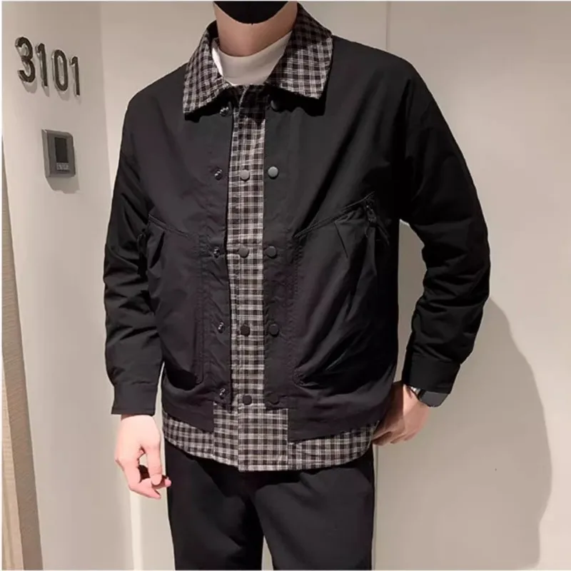 

Premium Cotton Plaid Jaet Men's Spring Autumn Faion Brand Fake Two-Piece Sle Winter New Men's Top Casual Haome