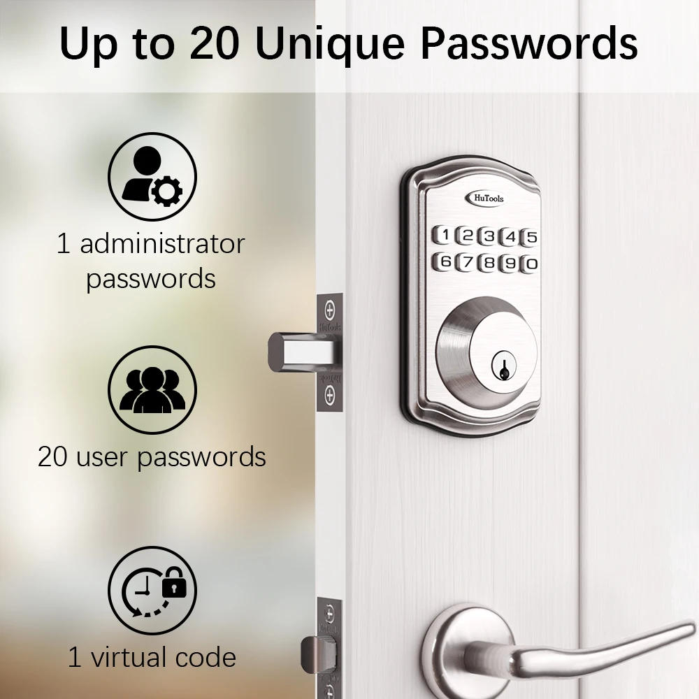 Huttools-キーレスエントリードアロック、キーパッド、スマートデッドボルトロック、アンチピーキングパスワード、自動ロック、インストールが簡単