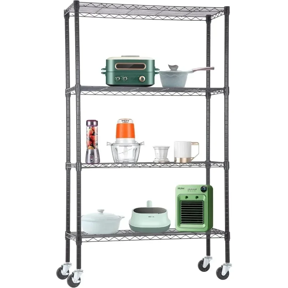 4-Tier Adjustable NSF-Certified Metal Shelf 36L x 14W x 62H Wire Shelving Unit Storage with Wheel for Small Places Restaurant