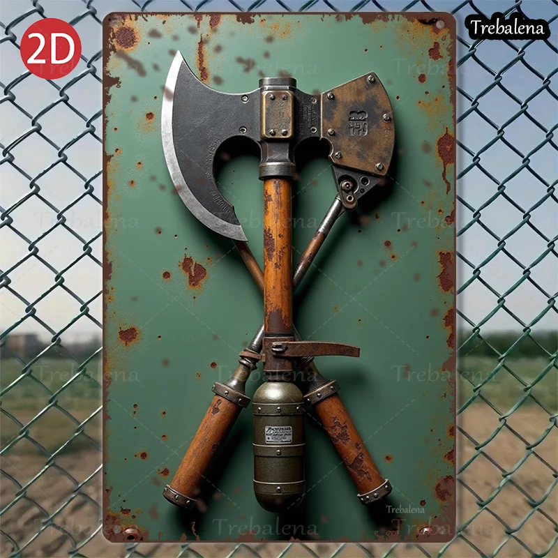 

1PC 2D Flat 8*12inch Metal Sign Rustic Axe and Pump Vintage Style Wall Art