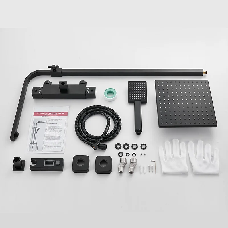 Imagem -06 - Rovate-matte Black Sistema Termostático do Chuveiro de Parede Dupla Função Torneira do Banheiro Combo Grupo Temperatura Constante