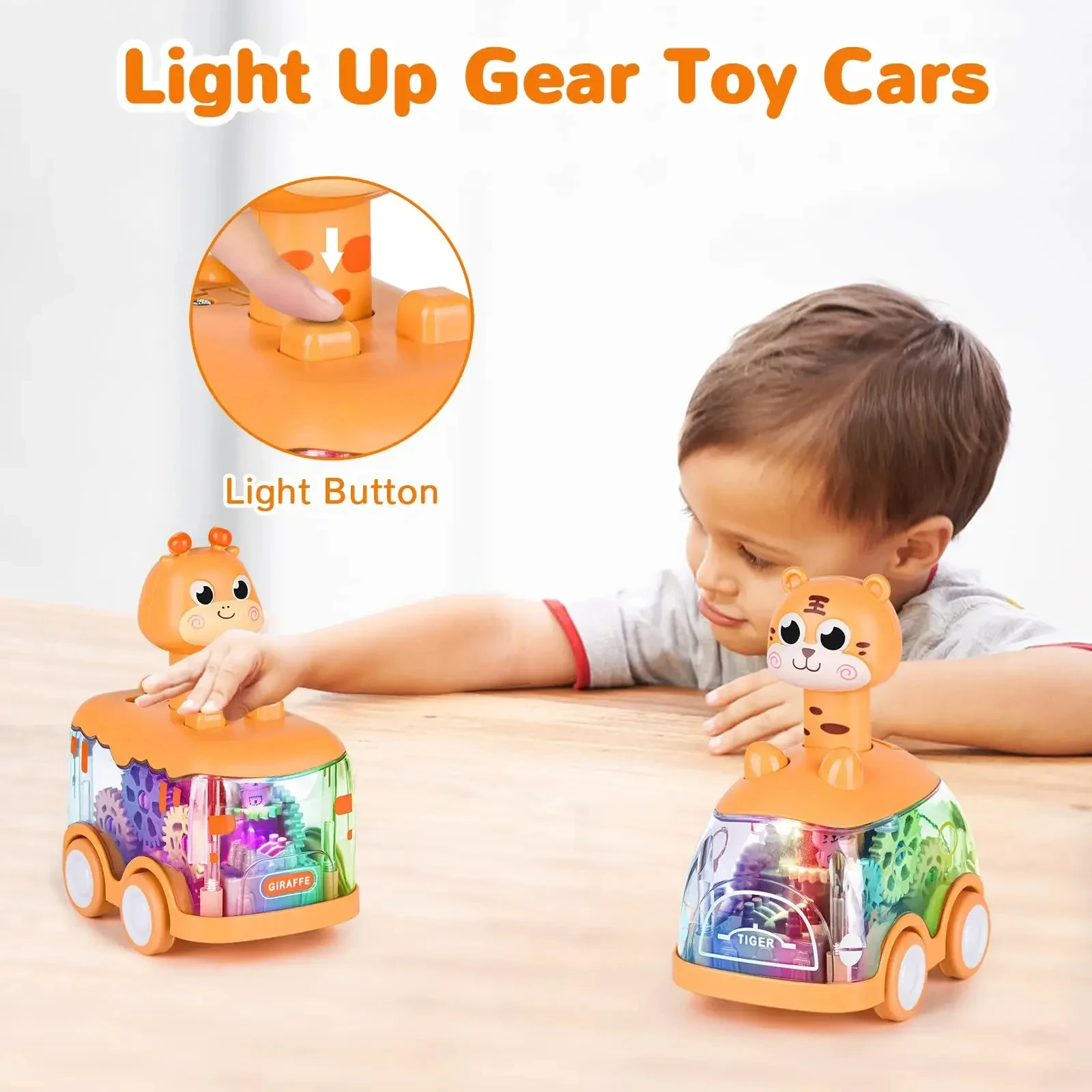 Baby Animal Car Toys Toddlers Press and Go Gear Car 1 2 3 Years Old Pull Back Car Light Up Toy Birthday Gift for Kids Boys&Girls