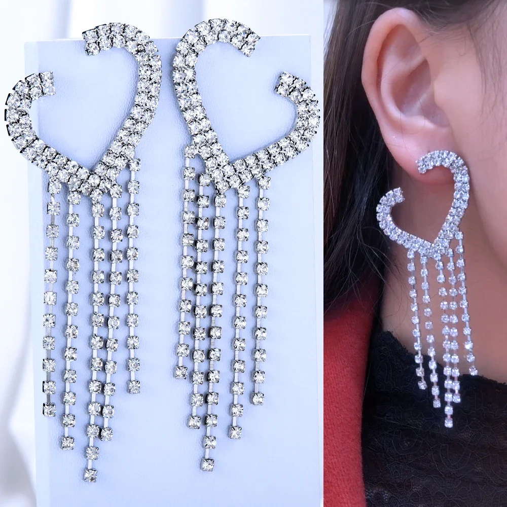 

Soramoore Luxury Heart Long Tassel Earrings Trendy Cubic Zircon Shiny Earrings For Women Wedding Engagement Party JEWELRY GIFT