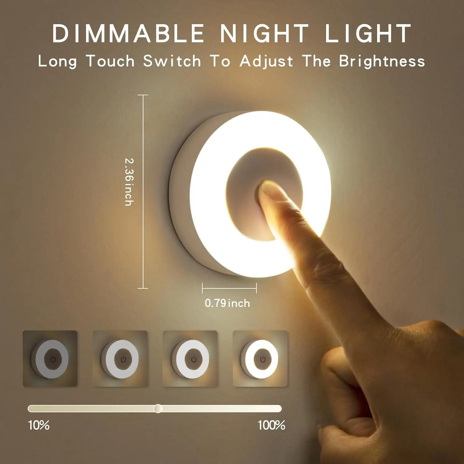 Portátil Mini LED Touch Sensor Night Lights, Escurecimento Lâmpada de Parede, Base Magnética, USB Recarregável, Sala de estar, Corcorredor, Quarto, 3 Modos
