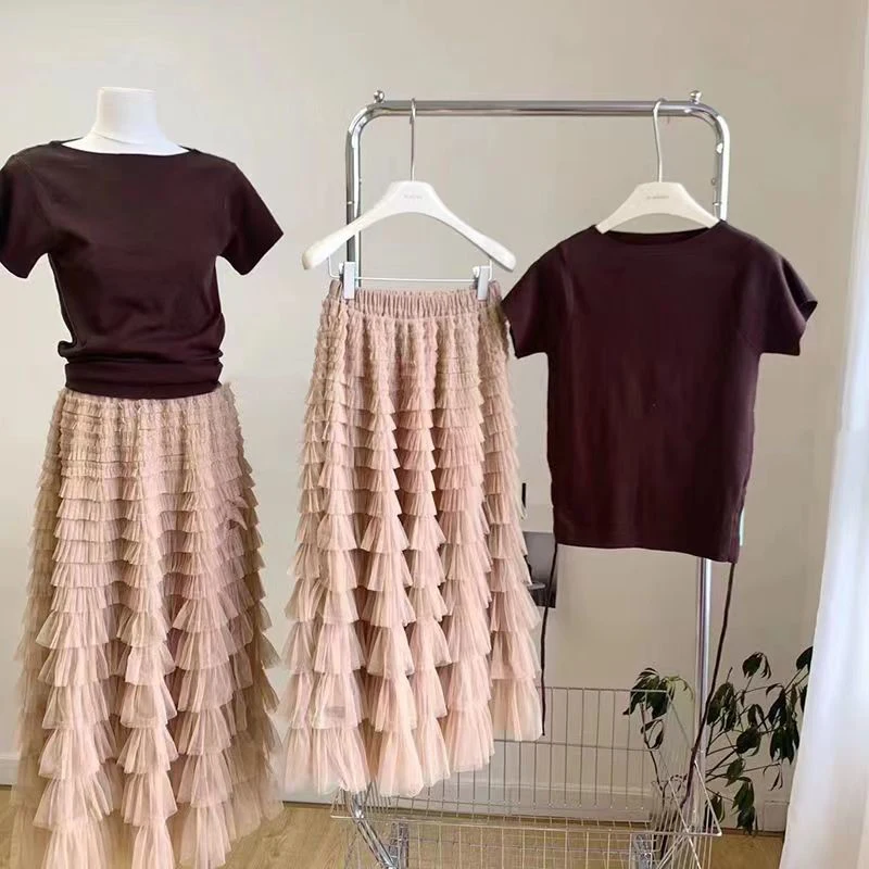 Sommer Frühling Damen Mehrschichtiger Rüschen Tüllrock Plissee Hohe Taille Flauschiger Maxirock Feenkuchenkleid Langer Tutu Partyrock – Detail 21