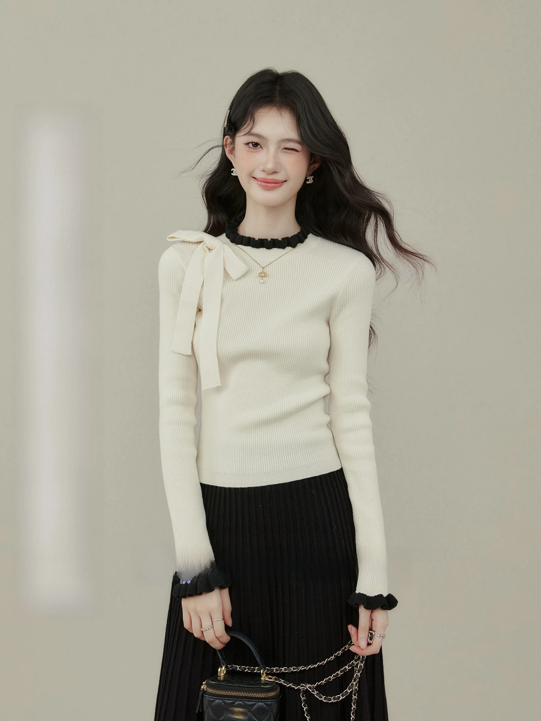 

Мягкий легкий вязаный топ с узлом и поясом для полных женщин, длинный све, круглый топ Ne