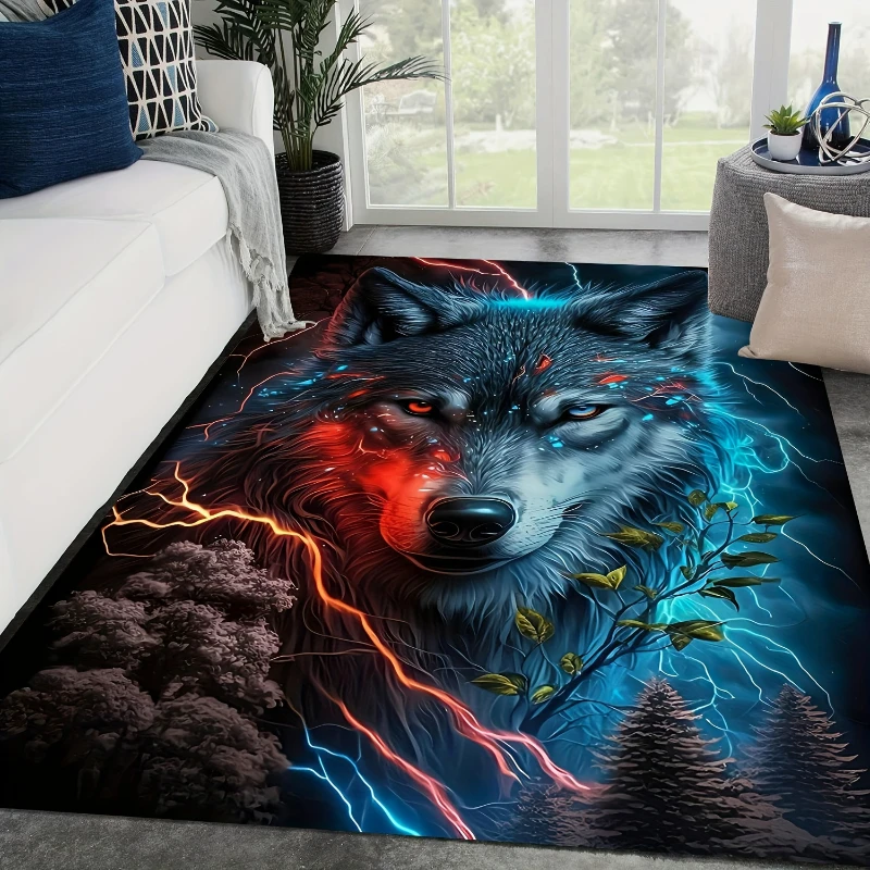 

1pc Cool Lightning Wolf Pattern Area Rug Floor Mat Non-slip Stain-resistant Anti-shedding Carpet for Living Room Bedroom Decor