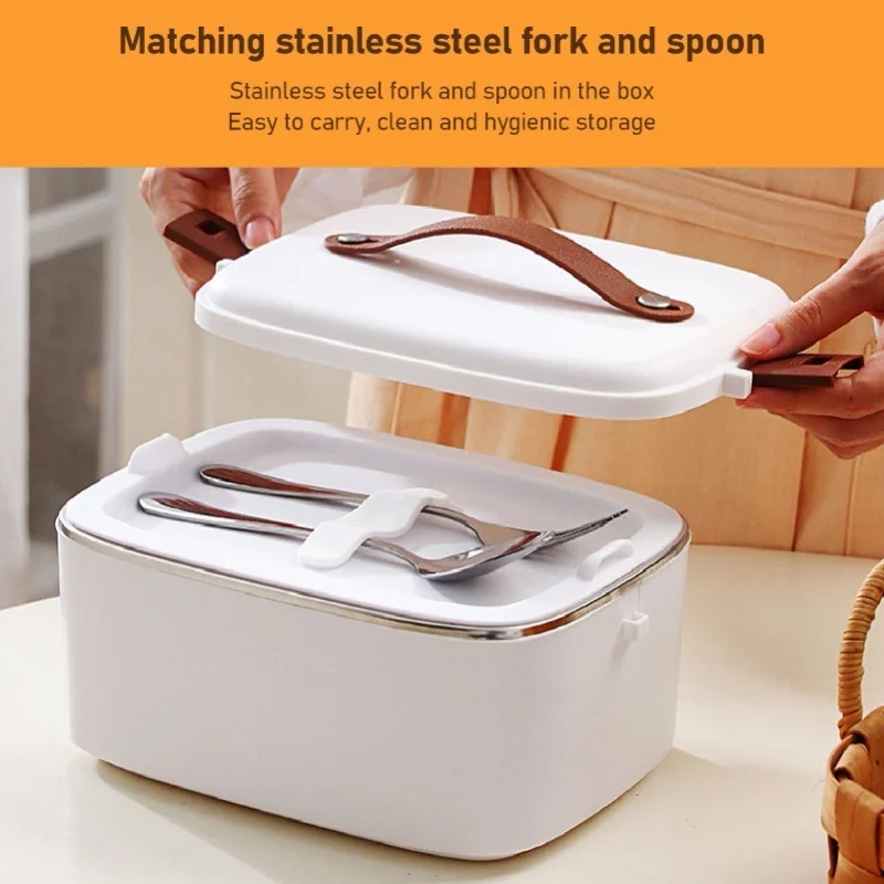 2 In 1 Electric Heated Lunch Box 1.8L Stainless Steel Interior Portable Sealed For Car Office