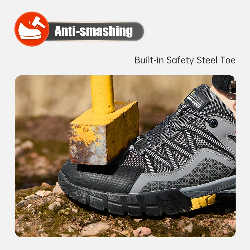 Leiandun Sicherheitsschuhe im neuen Stil mit Stahlkappe, atmungsaktive Arbeitsschuhe für Herren, geruchshemmend, stichfest, bequeme Sicherheitsschuhe