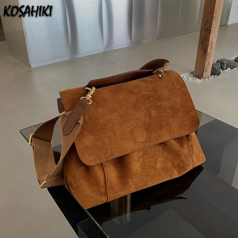 Trendy Women Korean Streetwear Crossbody Bag Y2k Aesthetic Casual All Match Handbags Fashion Solid Vintage Shoulder Bags Female