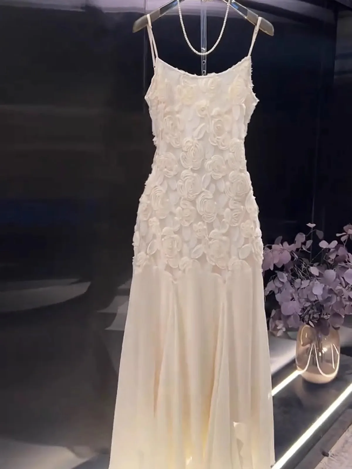 Ele Lace Strap Dr mujer verano 2025 nuevo diseño pequeño sentido largo Dr Tee-dimensional decoración floral cintura a