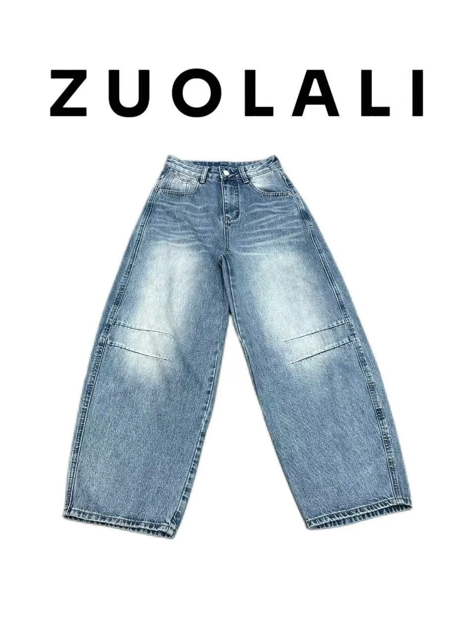 

Джинсы Zuolali с высокой талией, универсальные, простого дизайна, широкие штанины, повседневный стиль, из смесового хлопка с эффектом потертости, комфортные, дышащие, синие
