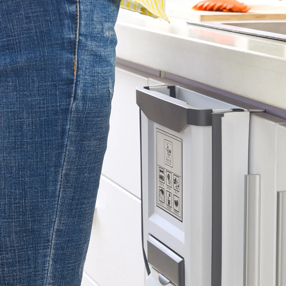 

Folding Hanging Trash Can Door Waste Bin Car Kitchen Garbage Container PP Tpe Practical Easy Operate Space Saver