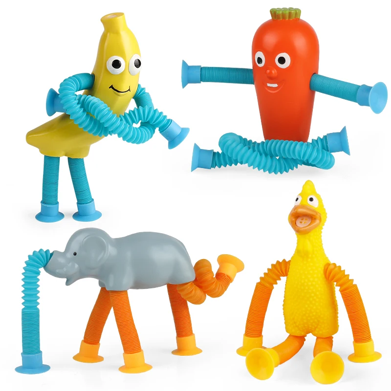 4pcs Telescopic Suction Cup Cock Elephant Toy Pop Tubes Fidget Toys DIY Learning for Classroom Stress Relief Sensory Kids Gifts