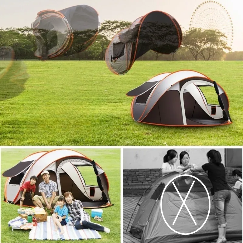 Outdoor 3 4 5 6 8 Person Automatic Pop Up Tent Camping Portable Rainproof Family Awning Beach Pegola Car Self Driving BBQ Tarp view 4