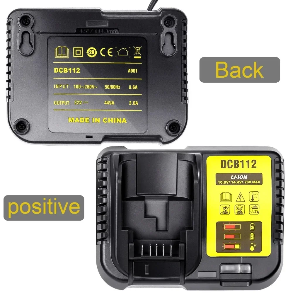 DCB112 2A Lithium Battery Charger For Dewalt 10.8V 12V 14.4V 18V 20V DCB206 DCB205 DCB204 DCB203 DCB120,DCB107 DCB115 DCB105