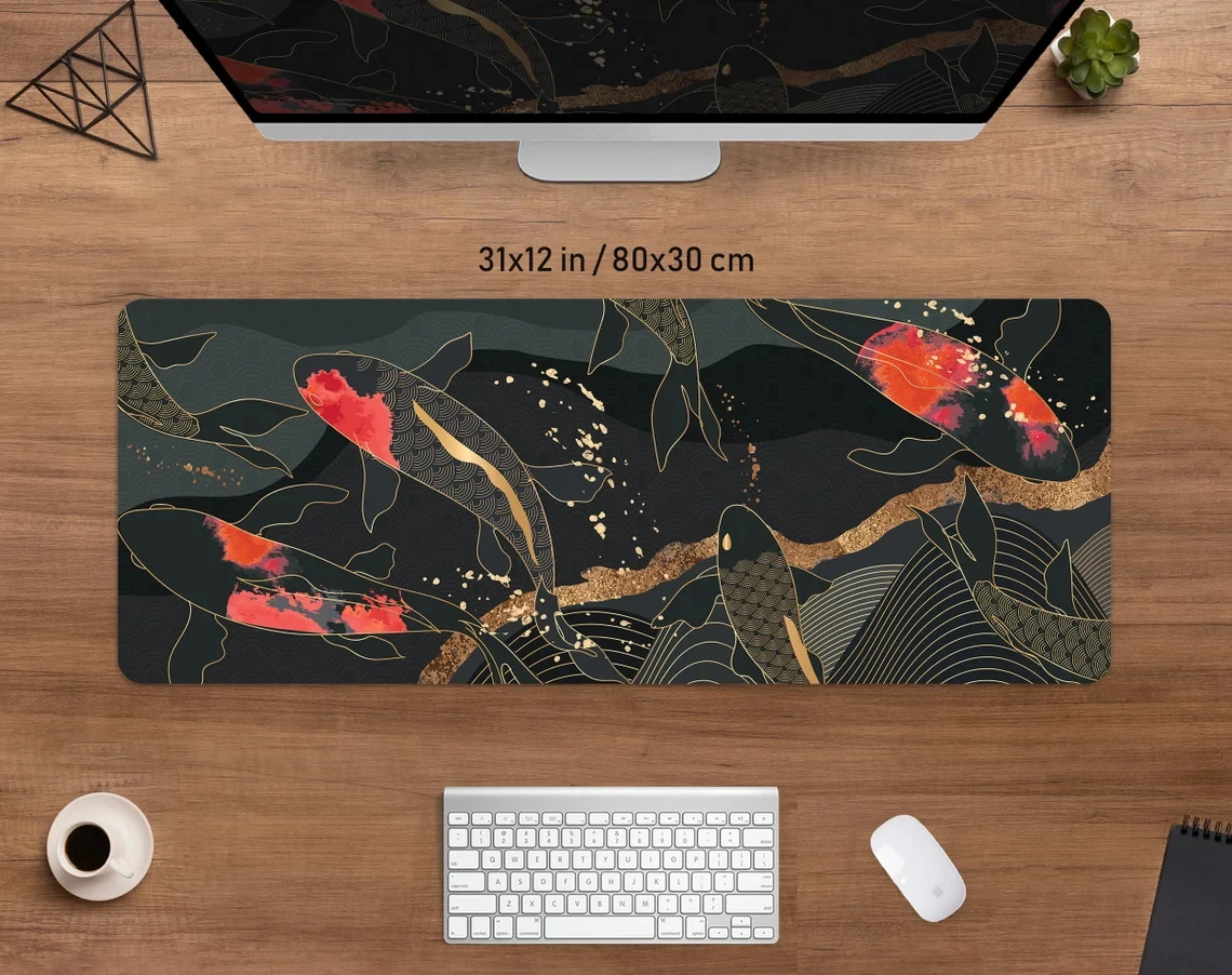 Kawaii Desk Mat koi Fish Mousepad Black Gold Large XXL Gaming Deskmat Minimal Marble Boho Chic Desk Decor Small mouse pad