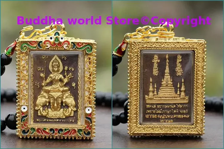 Southeast Asia Thailand Temple Efficacious talisman safe GOOD LUCK four-faced Buddha Ganesh God Buddha card Pendant Amulet