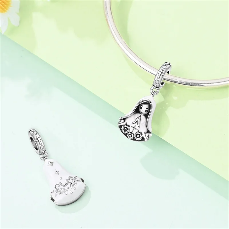 925 Sterling Silver Praying Hand Charms Pendant Virgin Mary Peace Dove Zircon Pendant Beads For Women DIY Bracelet Jewelry Gift view 3