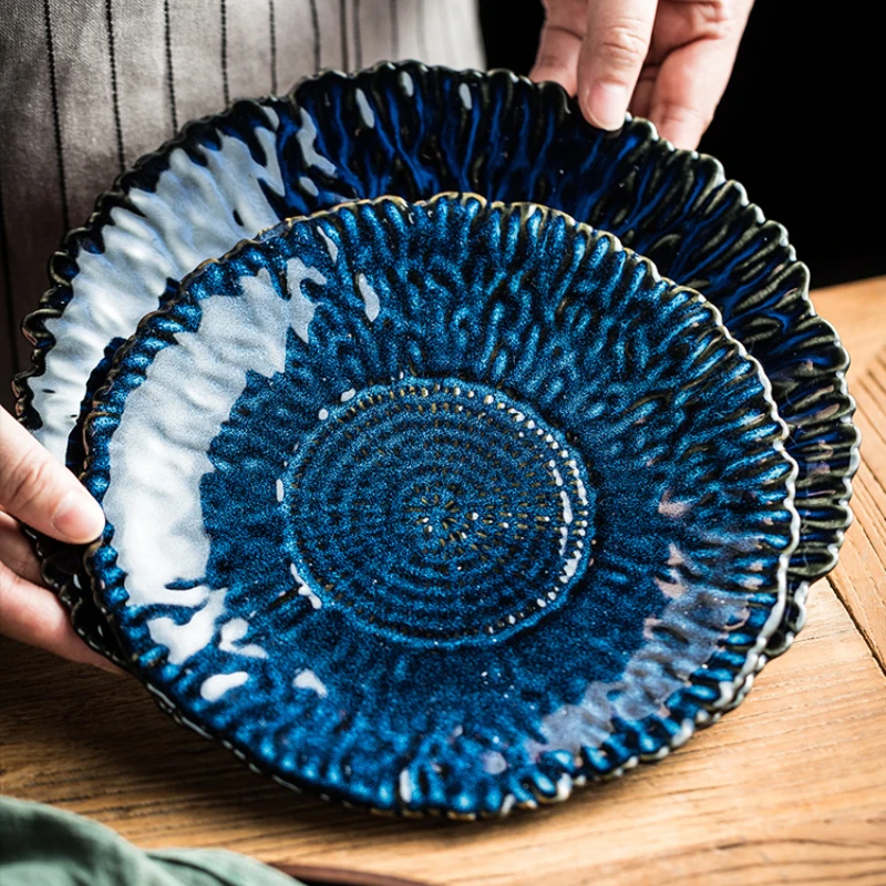 

Japanese Retro Western Plate Modern Simple Glaze Change Steak Plate Barbecue Restaurant Ceramic Tableware