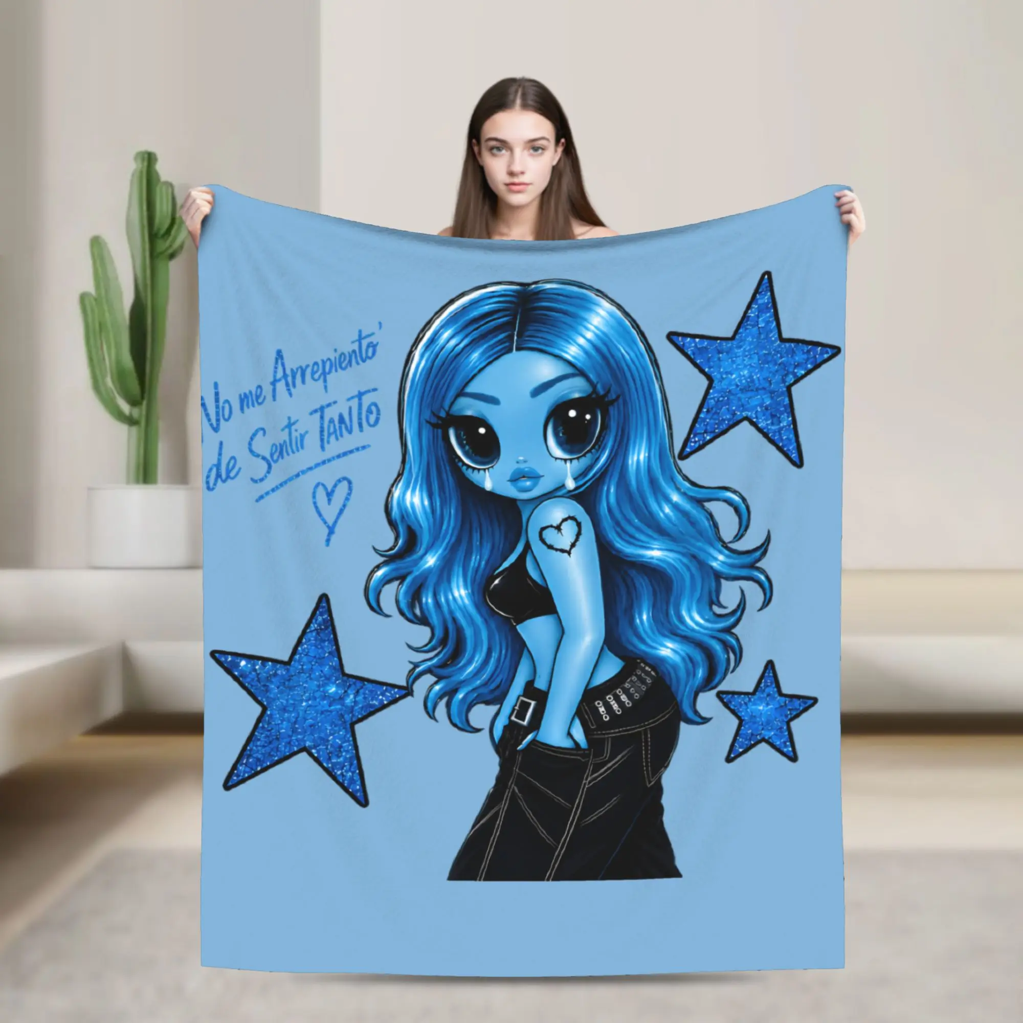 no me arrepiento de sentir tanto Bichota Blue Glitter Karol G Fleece Blanket  Funny Throw Blankets for Bed Sofa Couch Rug Piece