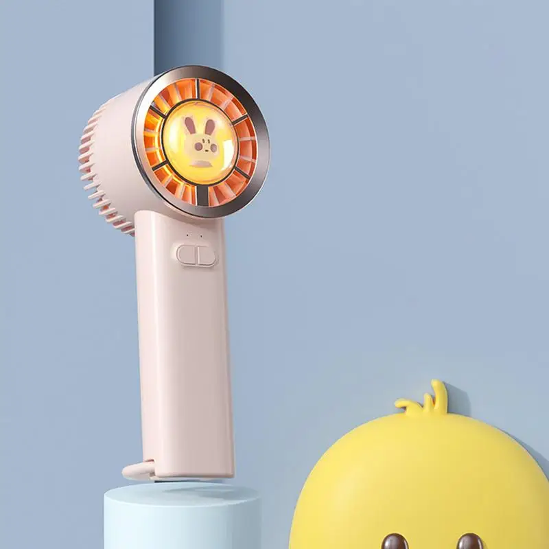 Portable Fan With Light Compact Cooling Fan USB Rechargeable Adorable Cartoon Design Silent Hand Fan Rechargeable For Outdoor