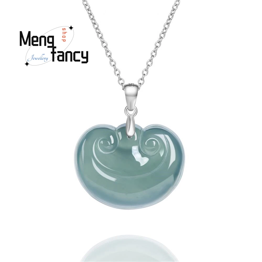 

Genuine Natural A-goods Jadeite Blue Water Ruyi S925 Silver Inlay Ice Jade Pendant Simple Elegant Fashion Jewelry Holiday Gifts