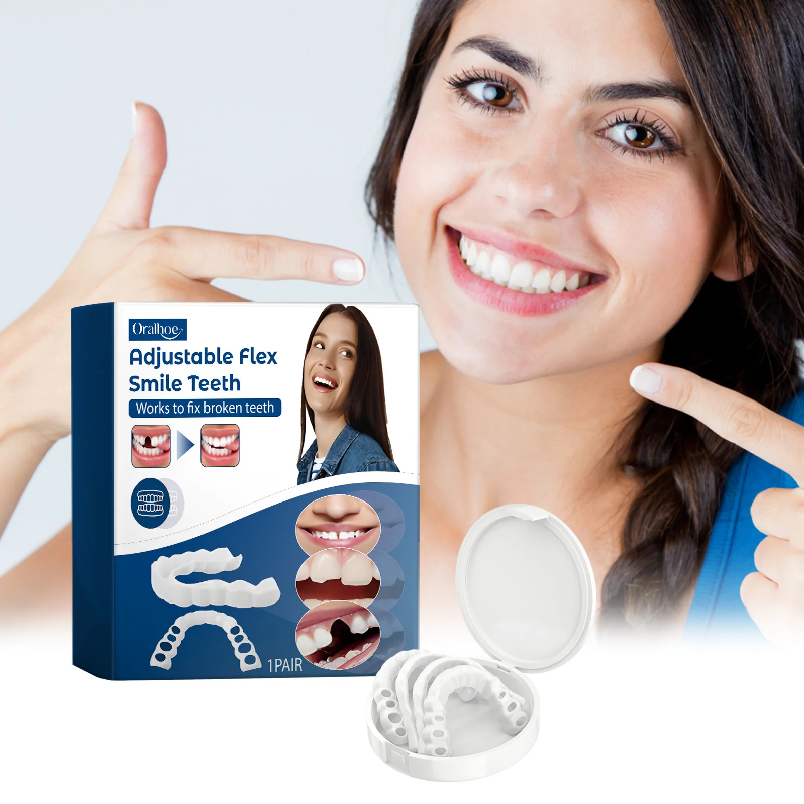 Adjustable Snap On Dentures For Missing Teeth Filling Repair Broken Reduce Interdental Spaces Upper and Lower Fake Dental Braces