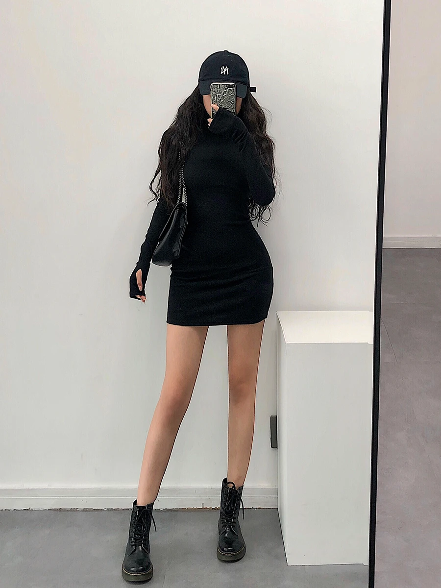 YoungGirlDay Seksi Dar Kesim U - Bodycon Long Sleeve Ribbed Dress incelemesi ve fiyatı