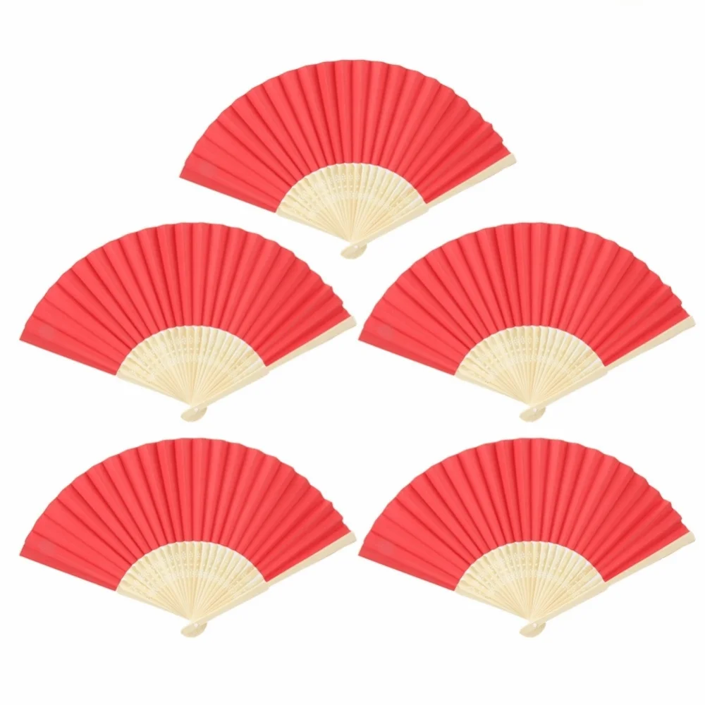 5PCS Paper Foldable Handheld Paper Fan colorful Collapsible Compact Structure Customizable Blank Folding Fan