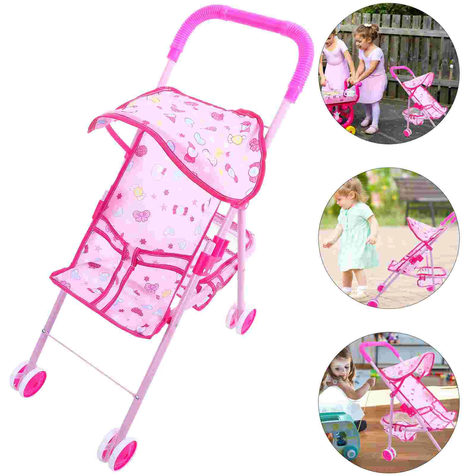 Dolls Pram Baby Stroller Play Game Kids House Accessories Furniture Toy For Pink Child