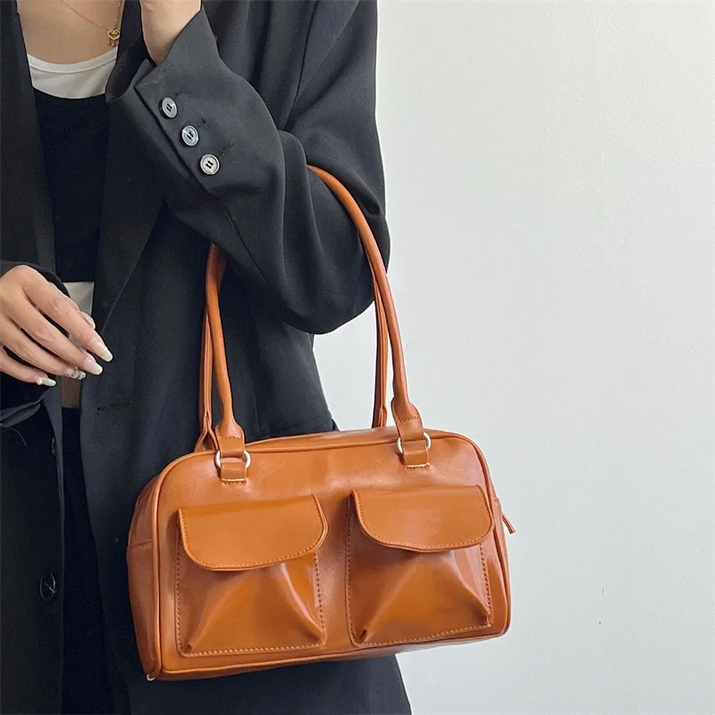 Retro Tote Bag Glossy Women'S Tote Bag Large Capacity Handbag Underarm Minimalist Shoulder Bag For Daily Commute Short Trip