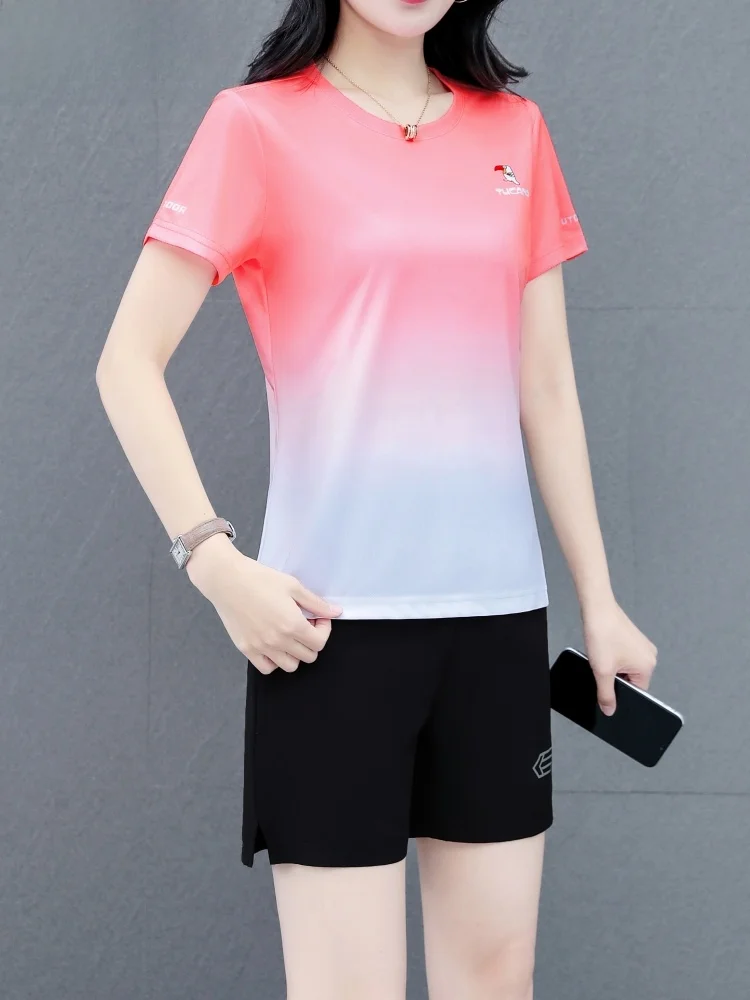 

TUCANO Women's Qui Dry Sports Suit Set Summer New adient Color ort Sve orts Running Casual Two Piece Set