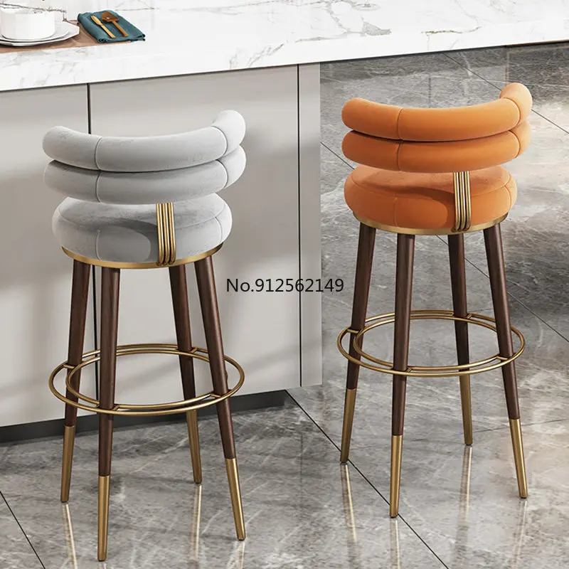 Italian Fabric High Dining Room Chairs Kitchen Stainless Steel Bar Chair Home Furniture Modern Minimalist Back Bar Chairs