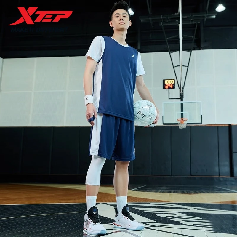 Xtep Summer Sports Set Men\'s Basketball Suit Men\'s Sportswear Breathable Colorful Simple Oversize Short And T-Shirt 879229820246