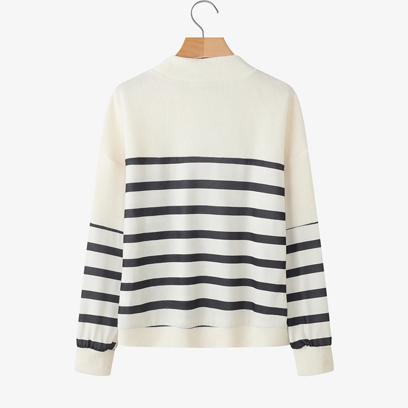 Zanzea outono aconchegante listrado retalhos blusas femininas casual mock pescoço manga longa pulôveres de malha inverno roupas femininas 3xl