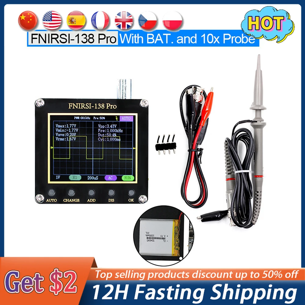 FNIRSI 138 PRO Handheld Oscilloscope Digital 2.5MSa/s 200KHz Analog Bandwidth Support AUTO 80Khz PWM Digitals Osciloscopio