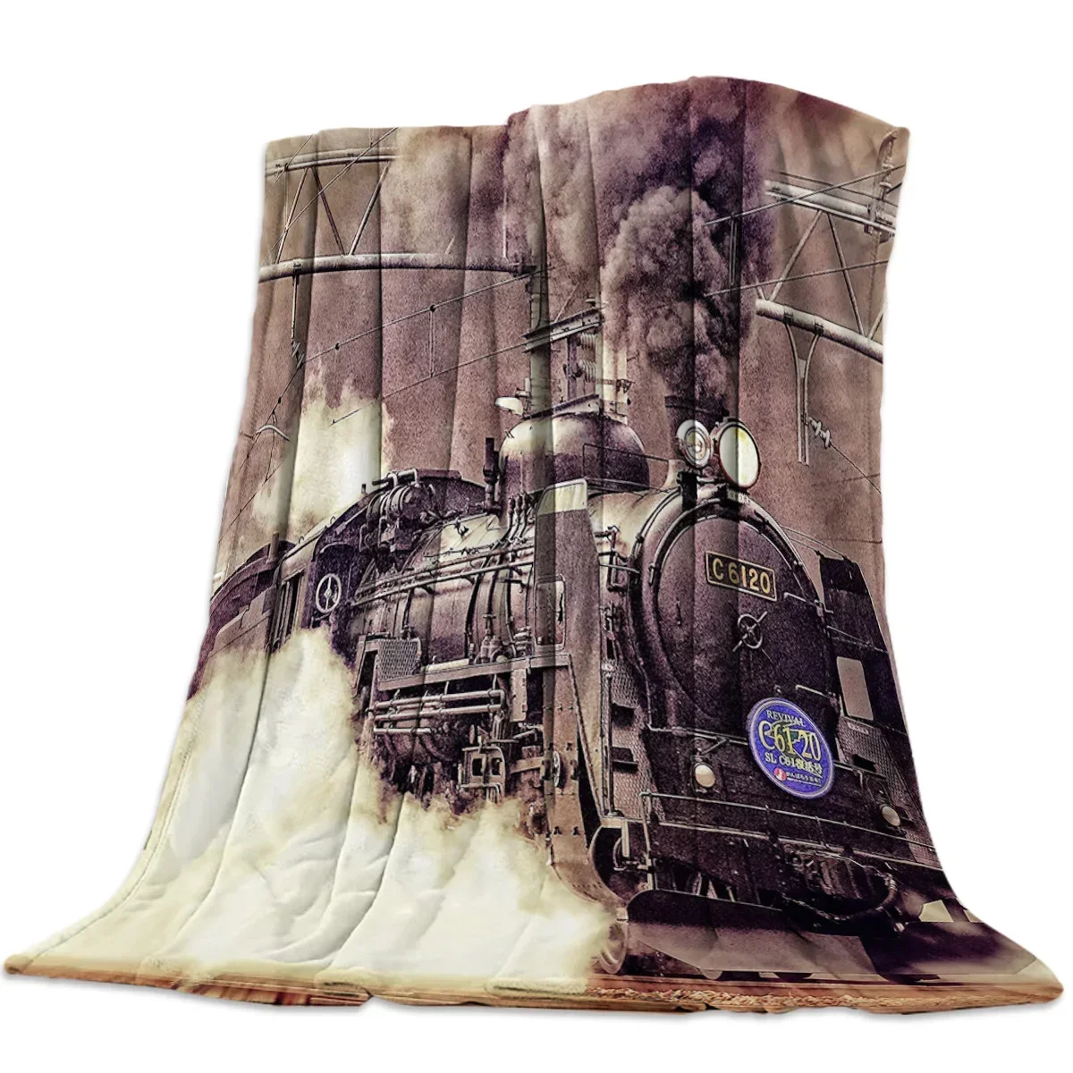 Flannel Blankets The Steam Age of Old Trains Blanket Cushion Warm Throw Blanket on Sofa Bed Home Bedspread Travel Fleece Blanket