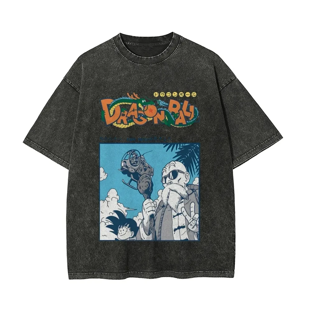 Vintage Master Roshi Goku T-Shirt Dragon Ball Anime Herren Acid Wash Übergroßes Baumwoll-Streetwear Retro Manga Grafik-T-Shirts 2026