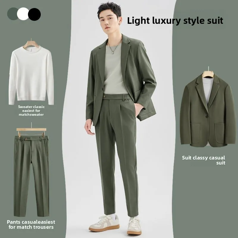 

Casual Men's Suiting Set Loose Drapey Outerwear Trendy Korean Sle Spring Autumn New Model Stand Fit Busin Gentleman