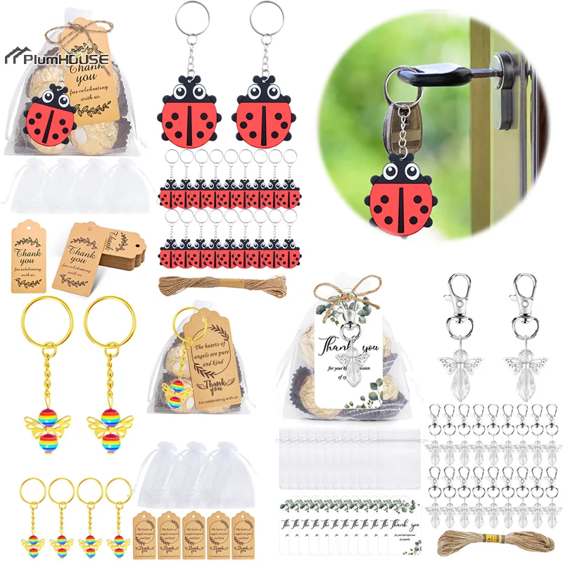 

20 Set Ladybug Party Favors Include 20 Keychains,20 Thank You Kraft Tags For Ladybug Lover My Ladybug Themed Party Supplies