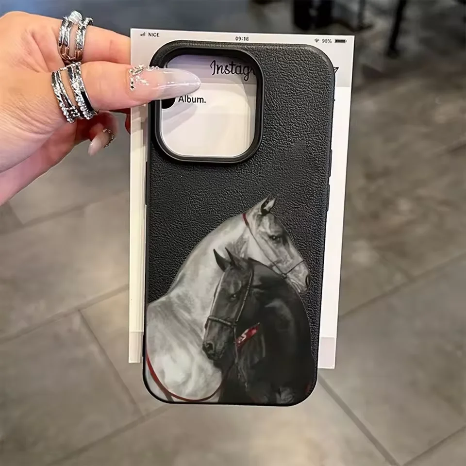 Bonita funda de teléfono con estampado de caballo Premium para iPhone 17 AIR 16 15 14 13 12 11 Pro Max PLUS Y2K, funda de silicona a prueba de golpes