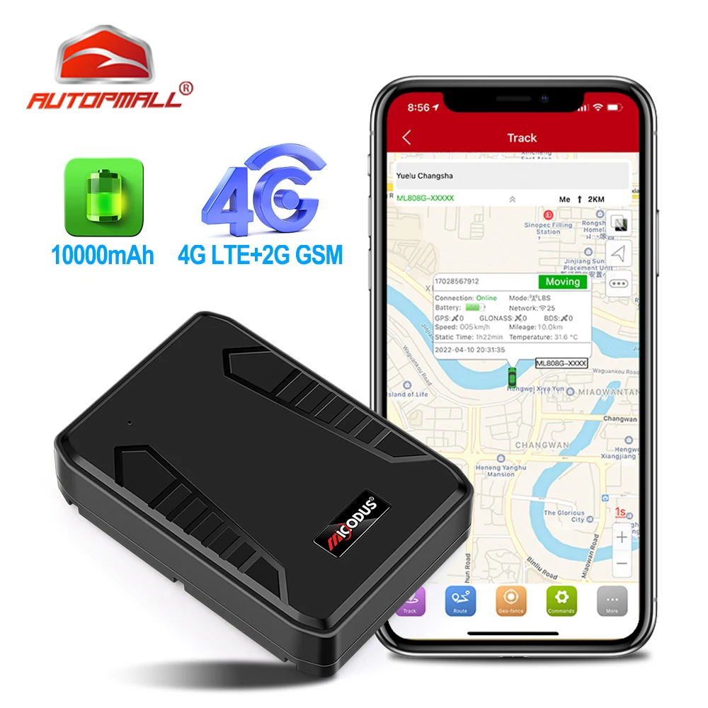 

AUTOPMALL NEW 4G ML808G Car GPS Tracker 10000mAh Magnetic Voice Monitor Waterproof Geo-fence Multi-alarms LifetimeFree Micodus