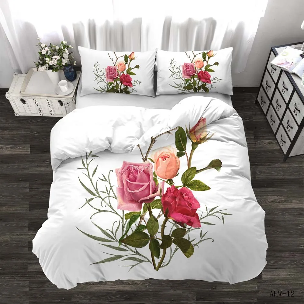 

Rose Duvet Cover Set Microfiber Rose Romantic Flowers Couple Comforter Cover Valentine's Day Gift Floral Theme King Quilt Cover