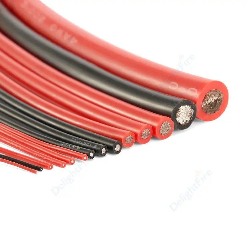 Soft Silicone Wire Red Black 22 20 18 16 14AWG Tinned Copper Heat-resistant Electrical Cable For LED Lamp Solar Panel Battery