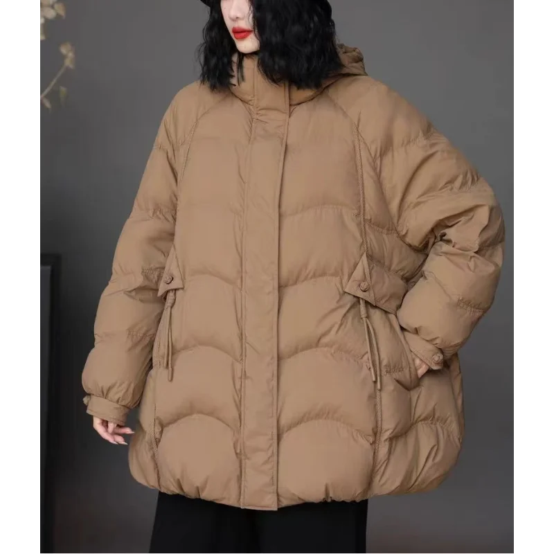 

New Down Jacket For women 2024 Winter Korean Loose Bread Jackets Thicken White duck down Coat Female Hooded Parka Overcoat