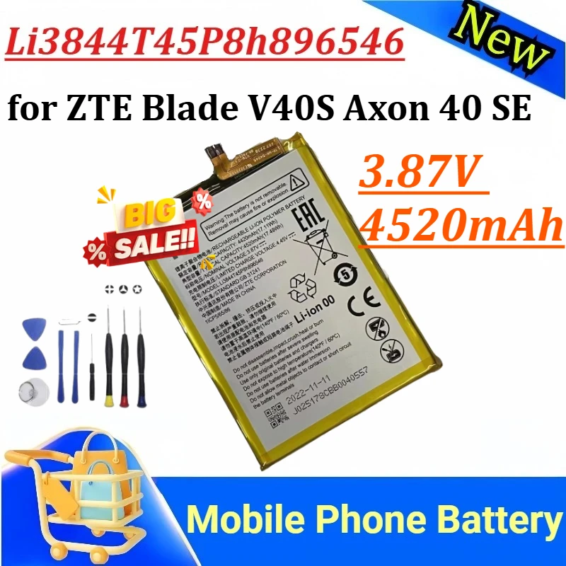 

New 3.87V 4520mAh for ZTE Blade V40S Axon 40 SE Li3844T45P8h896546 Mobile Phone Battery+tools