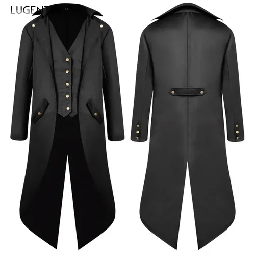 Imagen 2 del producto Abrigo Medieval Steampunk para hombre, esmoquin Vintage, disfraz de Halloween, abrigo de cola, Chaqueta larga de un solo pecho renacentista para hombre