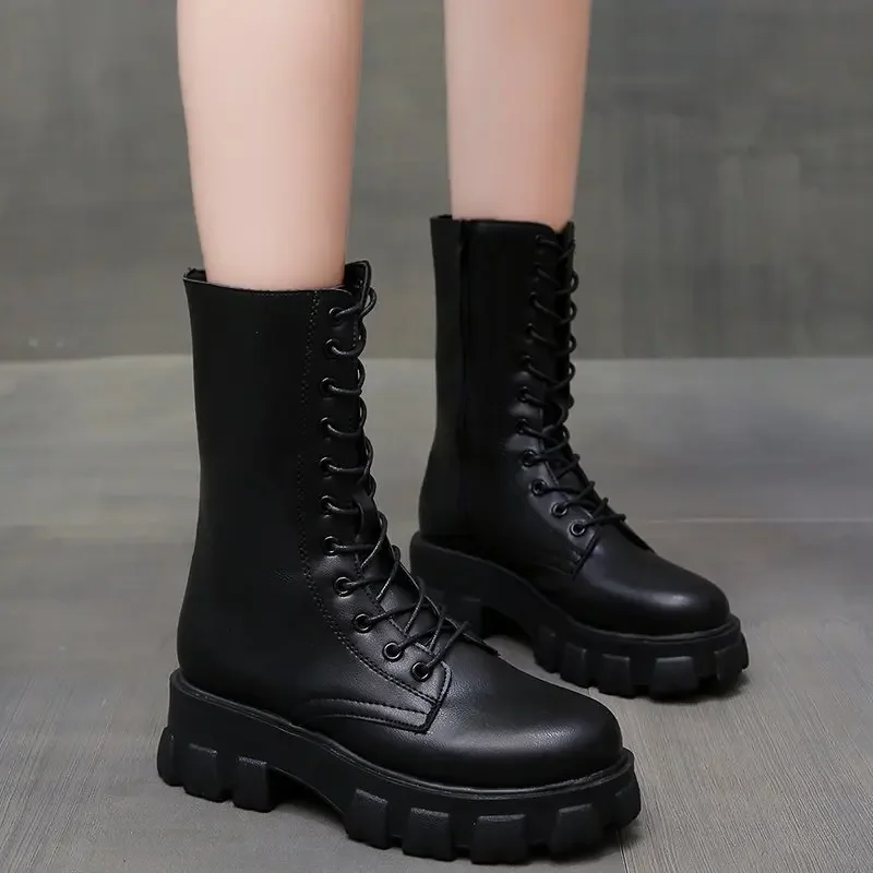 Spring and Fall 2024 new fashion comfortable round head casual mid-heel Doc Martens boots