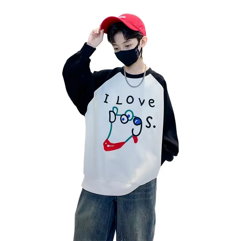 

2025 Spring Kids Cartoon Dog Sweatshirt Cotton Costume Children's Clothes Teen Boys Casual Long Sleeve Tshirt Top 5 7 9 11 13 14